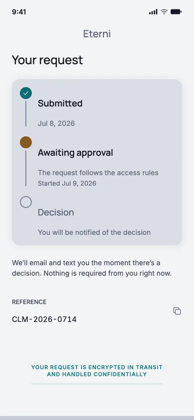 The Beneficiary's claim status screen