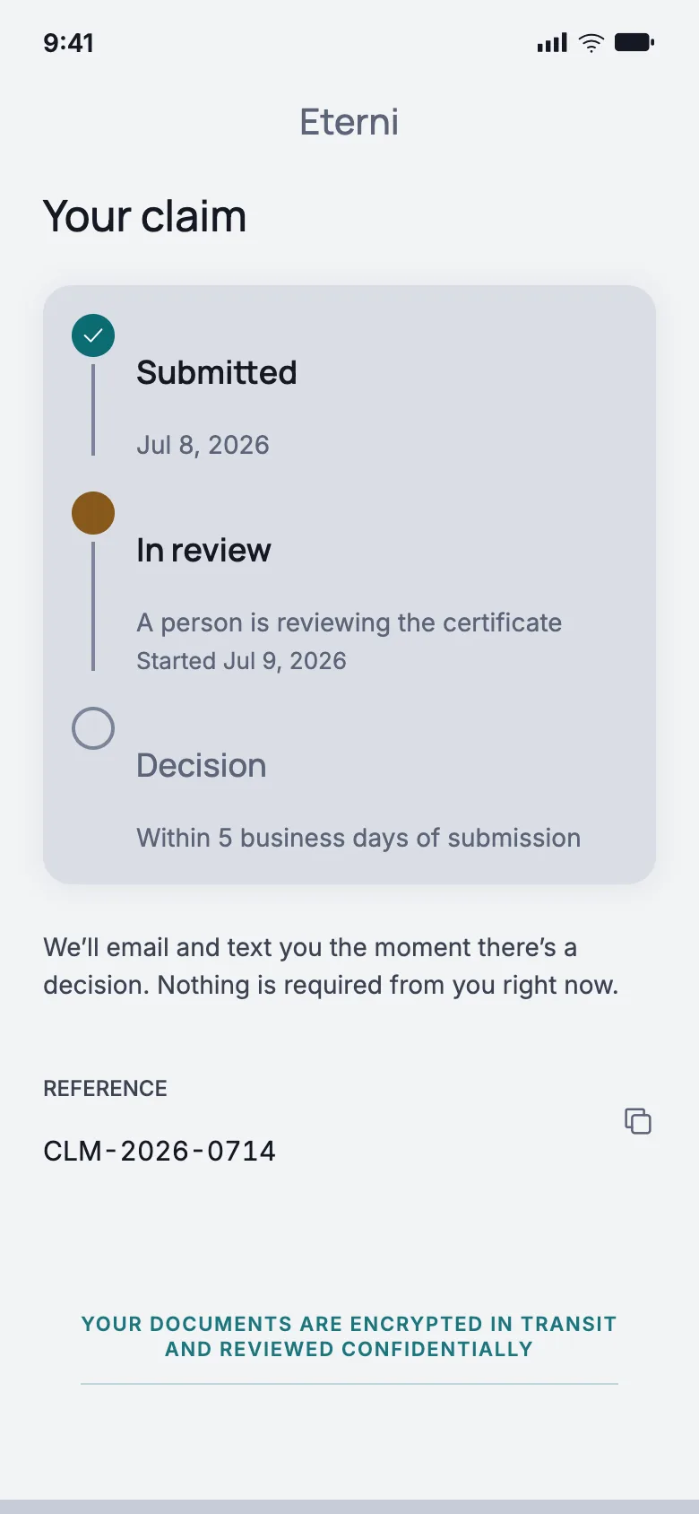 The Beneficiary's claim status screen